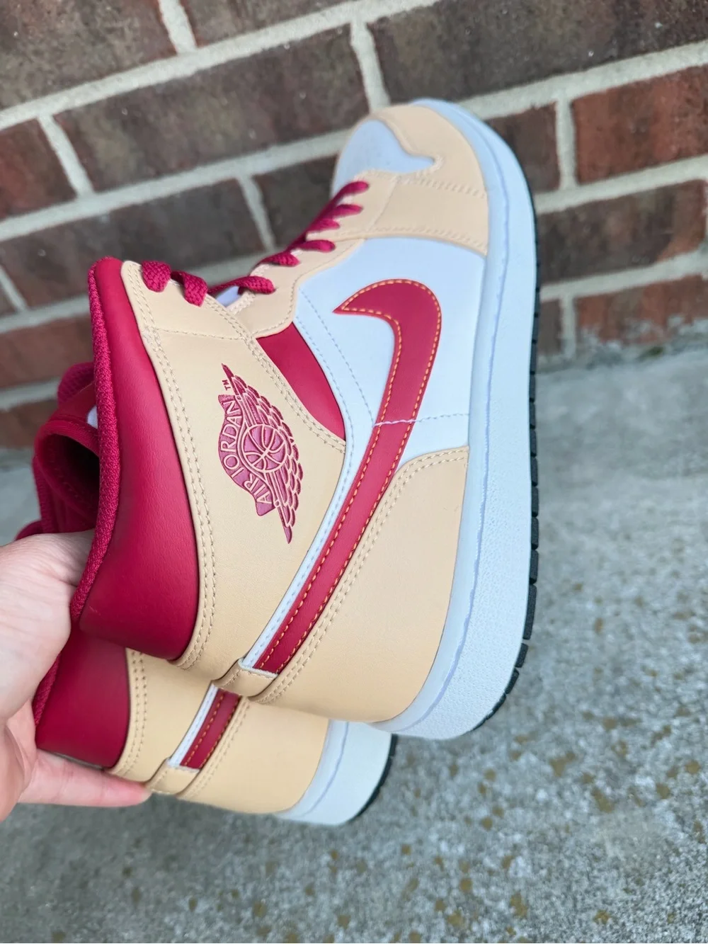 Jordan Women’s Mid-Top Sneakers in Peach, White & Burgundy